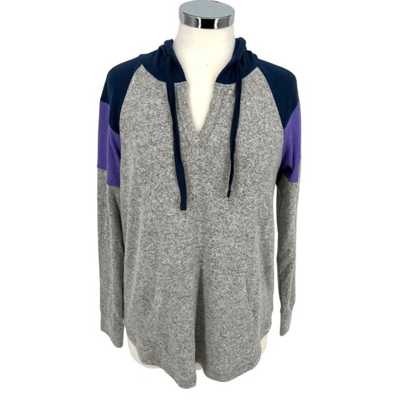 Market & Spruce Colorblock Soft Hoodie Gray Purple Blue Size Small NWT - Picture 1 of 9